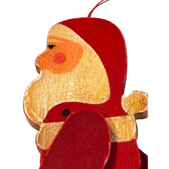 Vintage Hand-Painted Wooden Santa Claus Ornament moveable arms - Picture 6 of 7